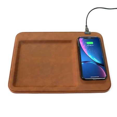 Zunammy Zunammy ZTWC015BR Table Top Organiser Tray with Wireless Charging Pad; Brown ZTWC015BR